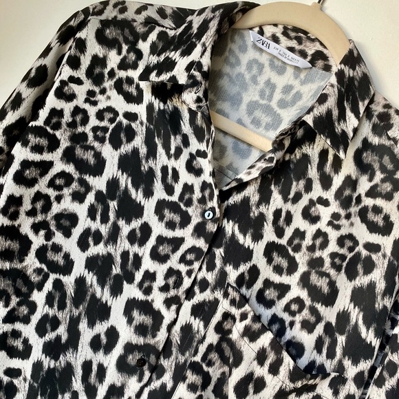 LIKE NEW Zara Animal Print Black & White Shirt Long Sleeve button down formal - Picture 4 of 6